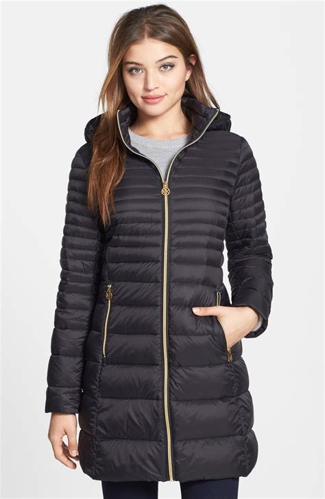 michael kors packable hooded down puffer coat|Michael Kors lightweight down jacket.